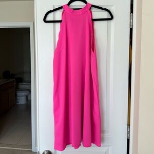Love Richie High Neck Scallop Edge Swing Dress in Hot Pink